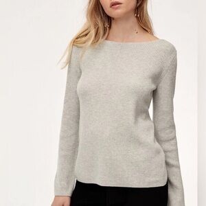 Wool/Linen Blend Aritzia Babaton Kitano Ribbed Cross-Back Sweater XS Grey